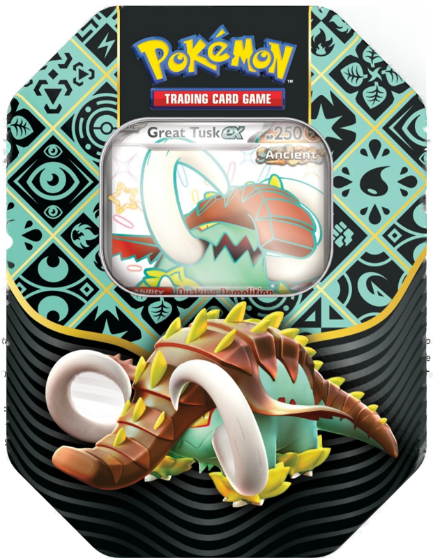 *Pre-order* Pokémon TCG: Scarlet & Violet 4.5 Paldean Fates Tin – Great Tusk/Iron Treads/ Charizard