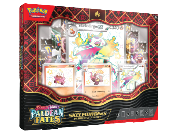 *Pre-order* Pokémon TCG: Scarlet & Violet 4.5 Paldean Fates Premium Collection – Meowscarada/Quaquaval/ Skeledirge